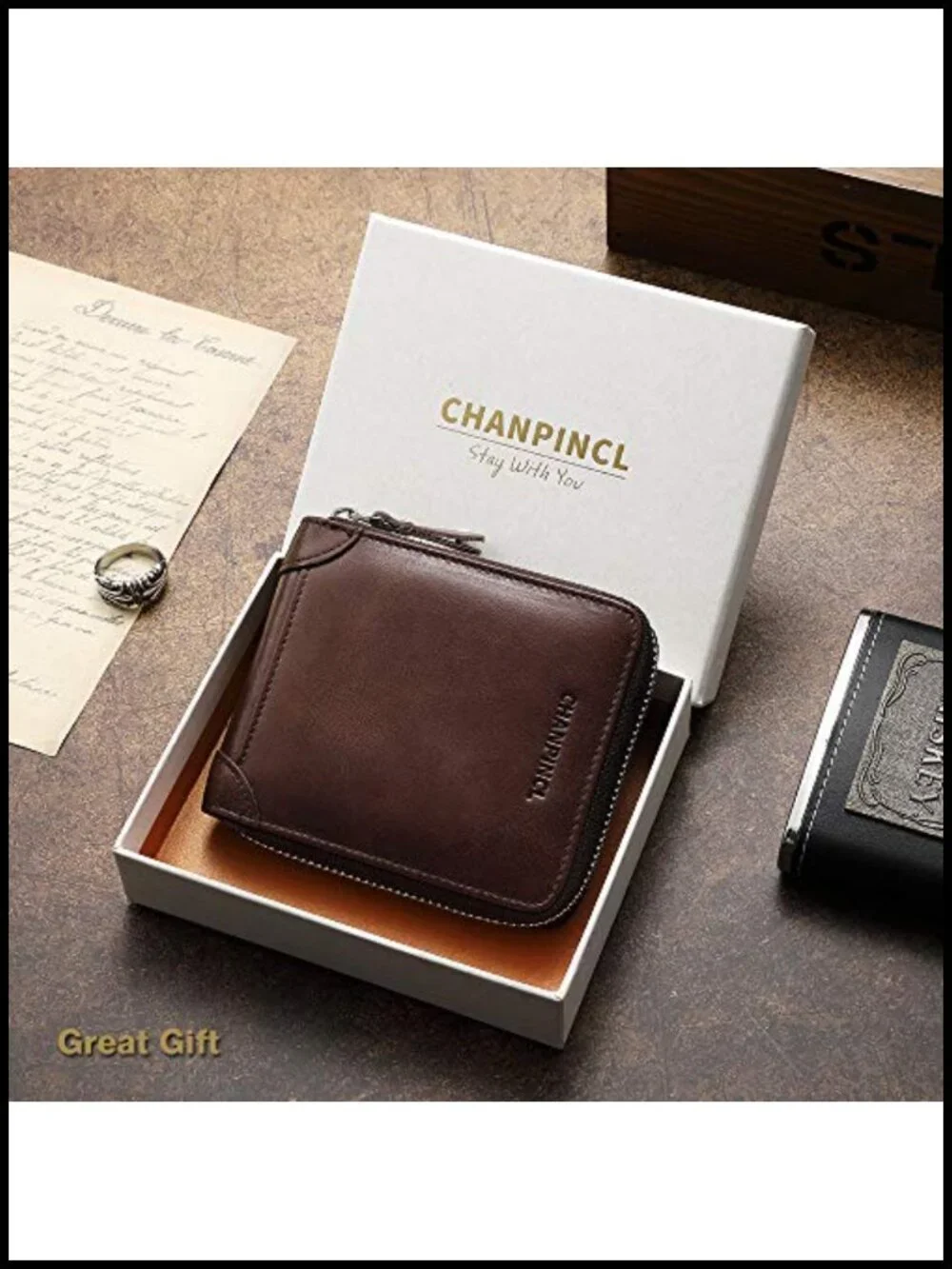 Genuine Leather RFID Zipper Wallet Large Capacity Bi-Fold 8 Card Slots Coin